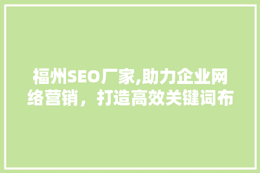 福州SEO厂家,助力企业网络营销，打造高效关键词布局步骤
