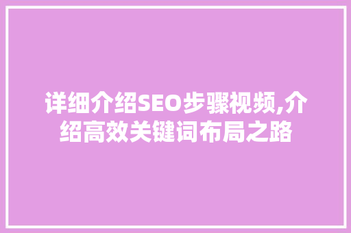 详细介绍SEO步骤视频,介绍高效关键词布局之路