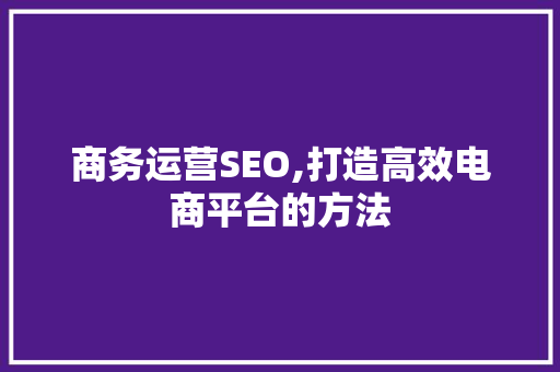 商务运营SEO,打造高效电商平台的方法