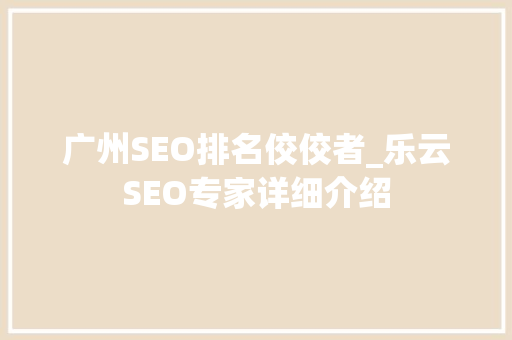 广州SEO排名佼佼者_乐云SEO专家详细介绍