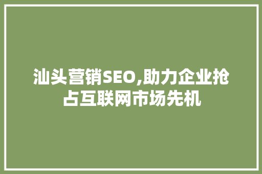 汕头营销SEO,助力企业抢占互联网市场先机