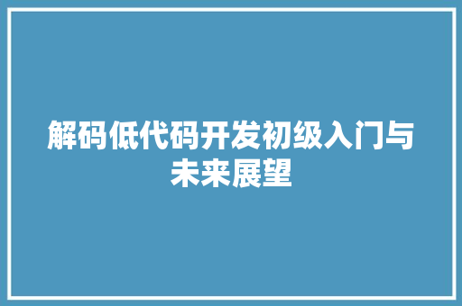 解码低代码开发初级入门与未来展望