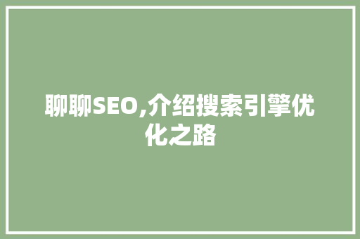 聊聊SEO,介绍搜索引擎优化之路