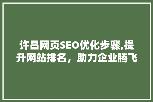 许昌网页SEO优化步骤,提升网站排名，助力企业腾飞
