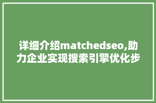 详细介绍matchedseo,助力企业实现搜索引擎优化步骤新突破