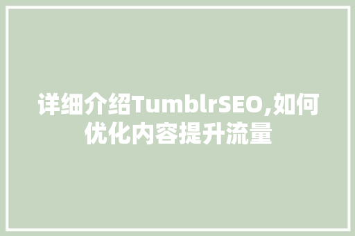 详细介绍TumblrSEO,如何优化内容提升流量