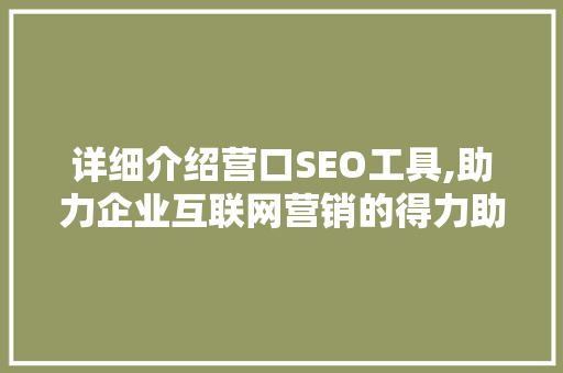 详细介绍营口SEO工具,助力企业互联网营销的得力助手