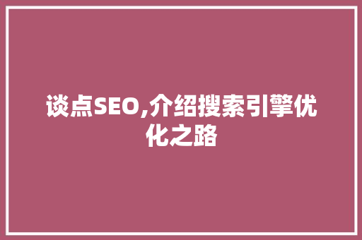 谈点SEO,介绍搜索引擎优化之路