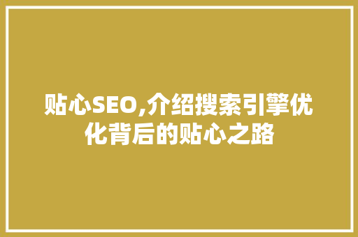 贴心SEO,介绍搜索引擎优化背后的贴心之路