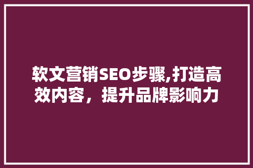 软文营销SEO步骤,打造高效内容，提升品牌影响力