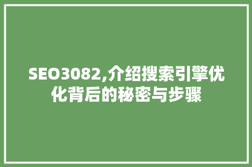 SEO3082,介绍搜索引擎优化背后的秘密与步骤