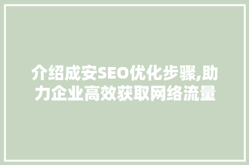介绍成安SEO优化步骤,助力企业高效获取网络流量