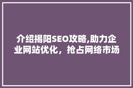 介绍揭阳SEO攻略,助力企业网站优化，抢占网络市场高地