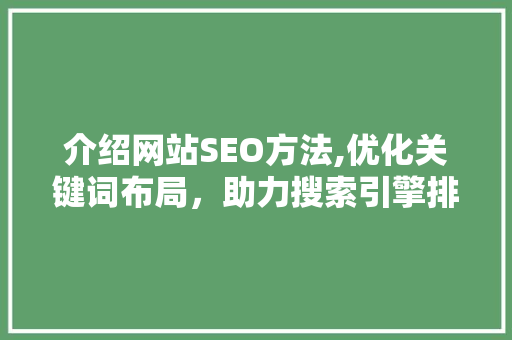 介绍网站SEO方法,优化关键词布局，助力搜索引擎排名提升