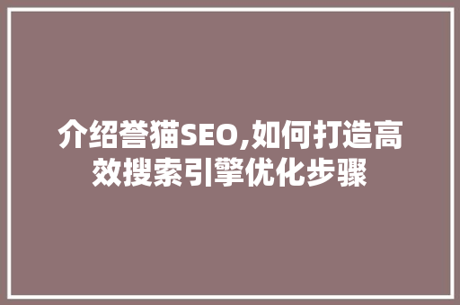 介绍誉猫SEO,如何打造高效搜索引擎优化步骤