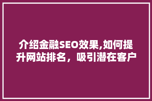介绍金融SEO效果,如何提升网站排名，吸引潜在客户  第1张
