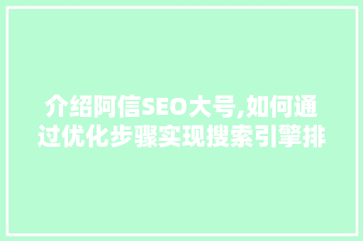 介绍阿信SEO大号,如何通过优化步骤实现搜索引擎排名提升
