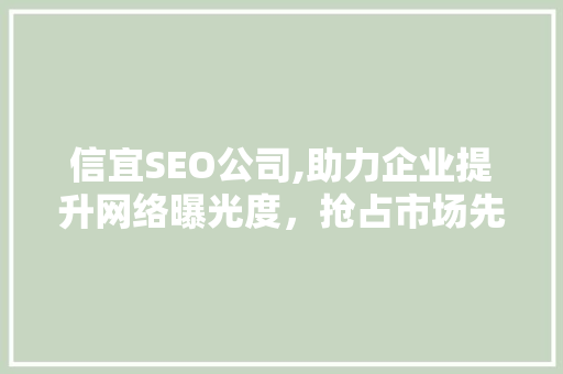 信宜SEO公司,助力企业提升网络曝光度，抢占市场先机