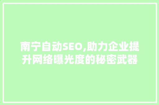 南宁自动SEO,助力企业提升网络曝光度的秘密武器