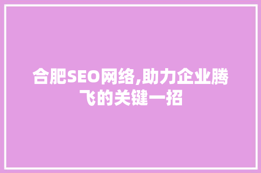合肥SEO网络,助力企业腾飞的关键一招
