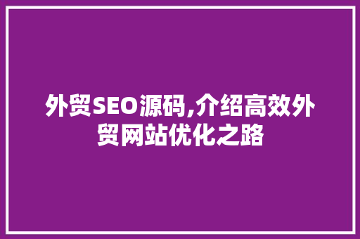 外贸SEO源码,介绍高效外贸网站优化之路