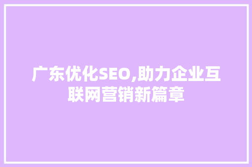 广东优化SEO,助力企业互联网营销新篇章