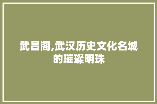 武昌阁,武汉历史文化名城的璀璨明珠