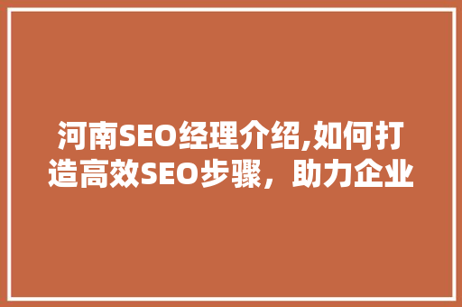 河南SEO经理介绍,如何打造高效SEO步骤，助力企业腾飞