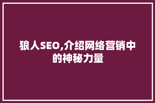 狼人SEO,介绍网络营销中的神秘力量  第1张