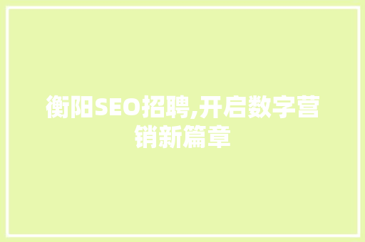 衡阳SEO招聘,开启数字营销新篇章