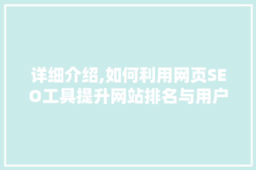 详细介绍,如何利用网页SEO工具提升网站排名与用户体验