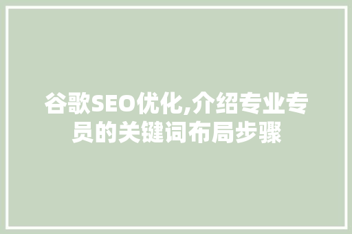 谷歌SEO优化,介绍专业专员的关键词布局步骤
