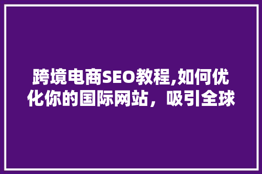 跨境电商SEO教程,如何优化你的国际网站，吸引全球流量