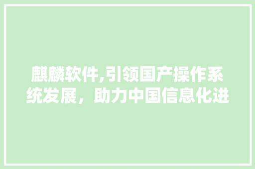 麒麟软件,引领国产操作系统发展，助力中国信息化进程