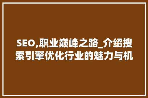 SEO,职业巅峰之路_介绍搜索引擎优化行业的魅力与机遇