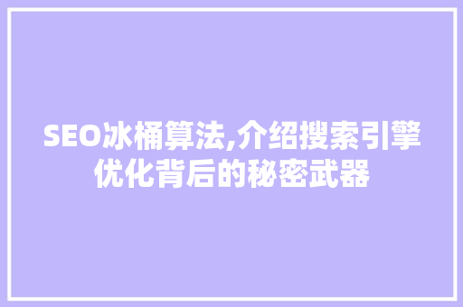 SEO冰桶算法,介绍搜索引擎优化背后的秘密武器