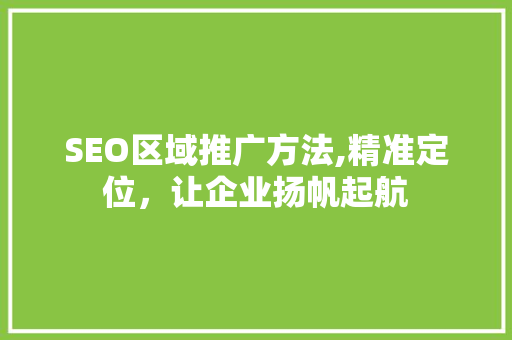 SEO区域推广方法,精准定位，让企业扬帆起航