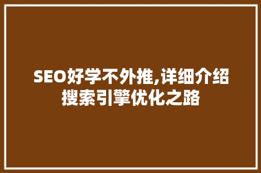 SEO好学不外推,详细介绍搜索引擎优化之路
