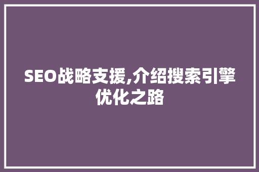 SEO战略支援,介绍搜索引擎优化之路