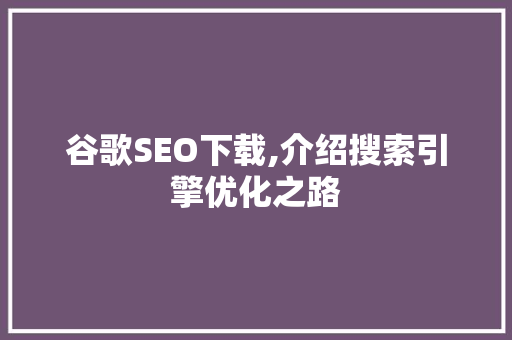 谷歌SEO下载,介绍搜索引擎优化之路