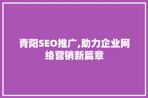 青阳SEO推广,助力企业网络营销新篇章
