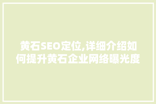 黄石SEO定位,详细介绍如何提升黄石企业网络曝光度