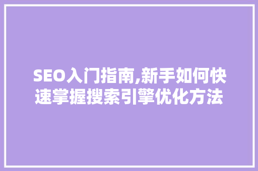 SEO入门指南,新手如何快速掌握搜索引擎优化方法
