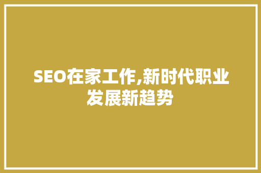 SEO在家工作,新时代职业发展新趋势