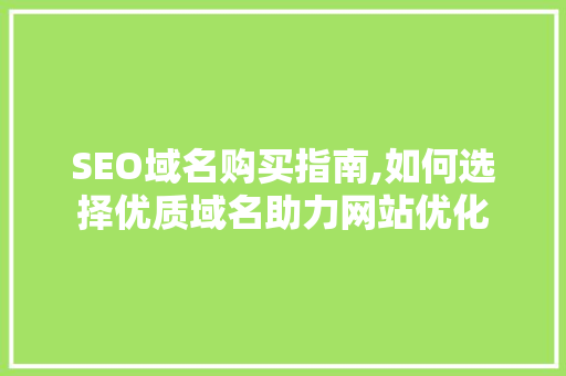 SEO域名购买指南,如何选择优质域名助力网站优化
