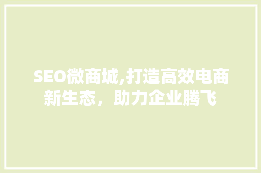 SEO微商城,打造高效电商新生态，助力企业腾飞