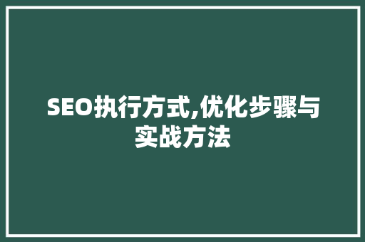 SEO执行方式,优化步骤与实战方法