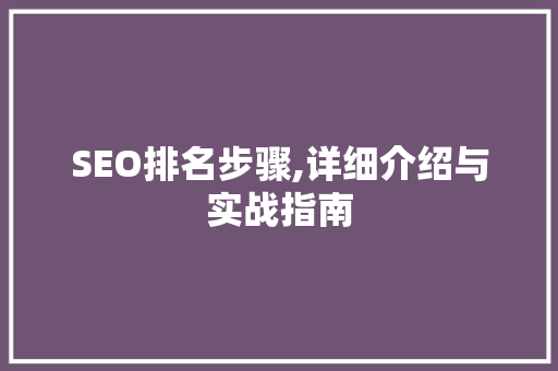 SEO排名步骤,详细介绍与实战指南