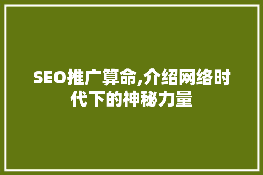 SEO推广算命,介绍网络时代下的神秘力量