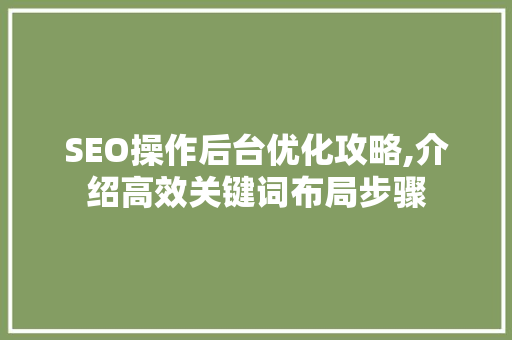 SEO操作后台优化攻略,介绍高效关键词布局步骤